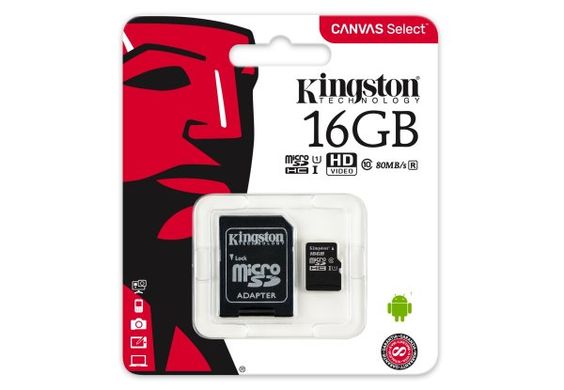 Зовнішній вигляд Kingston 16 Gb microSD Kingston UHS-I Canvas Select.